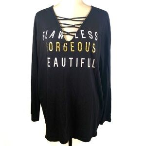 ASHLEY STEWART (18/20) Black long sleeve graphic T shirt